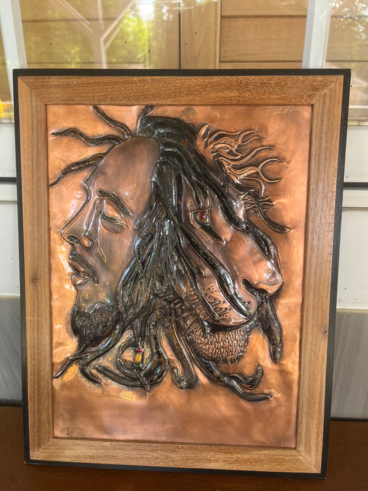 Bob Marley Lion Tooled Copper Portrait