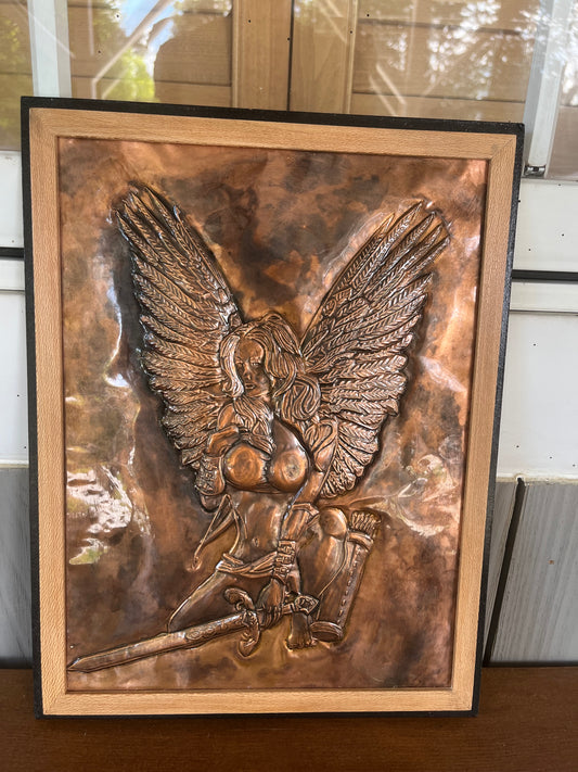 Sexy Angel Warrior Tooled Copper Portrait